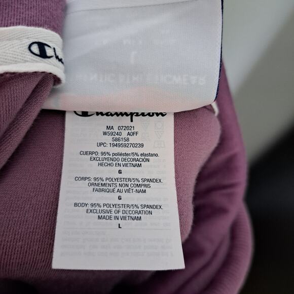 Champion Plush Velour Purple Jersey Lined Scuba Hood Pullover Hoodie Wms Large - Picture 5 of 6